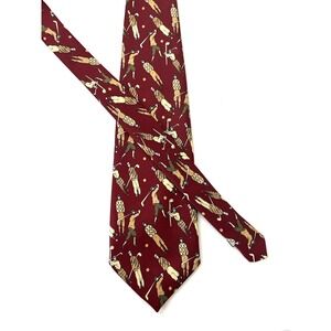 NEW Gold City Handmade Retro Golfer Golf Silk Tie Necktie Burgundy Red